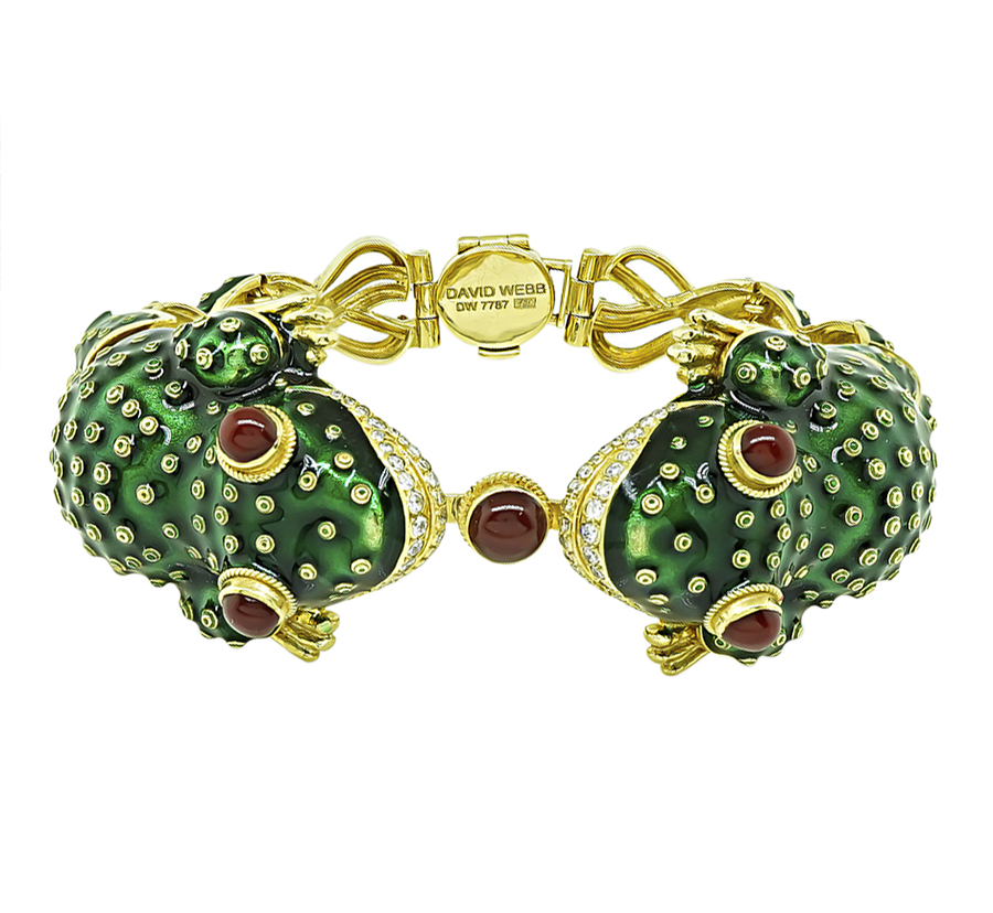 Vintage Diamond Ruby Enamel Frog Bracelet