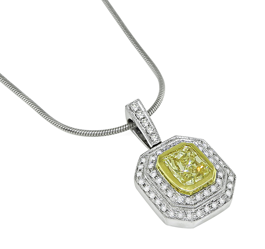 Estate 1.25ct Fancy Yellow Diamond 0.50ct Diamond Pendant Necklace