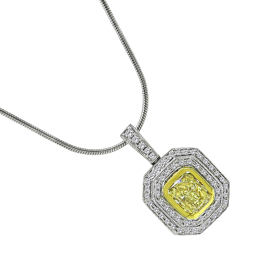 Estate 1.25ct Fancy Yellow Diamond 0.50ct Diamond Pendant Necklace