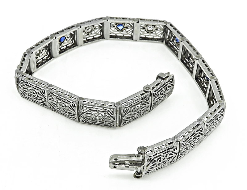 Estate Diamond Sapphire Filigree Bracelet