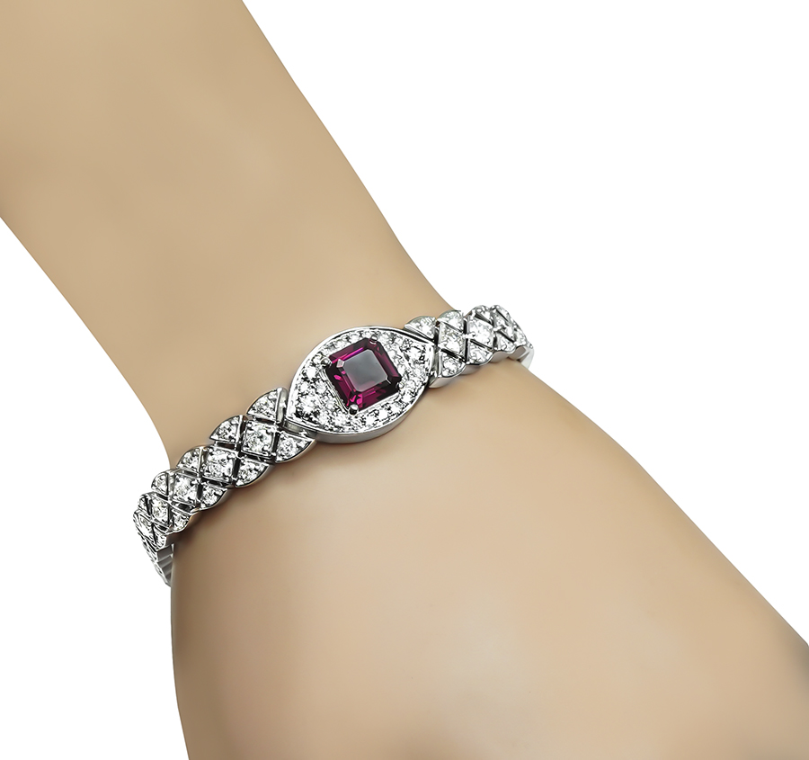 Estate Garnet 4.00ct Diamond Gold Bracelet