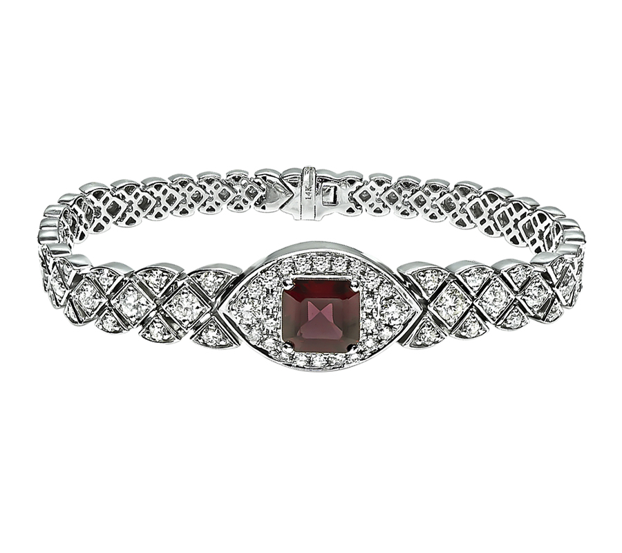 Estate Garnet 4.00ct Diamond Gold Bracelet