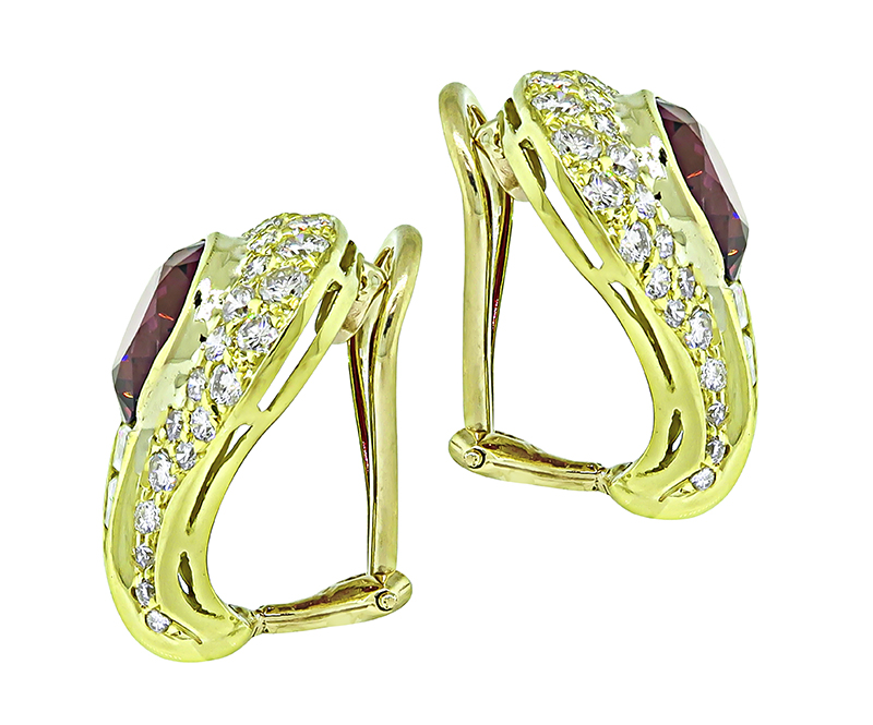 Estate 5.00ct Garnet 1.75ct Diamond Gold Earrings