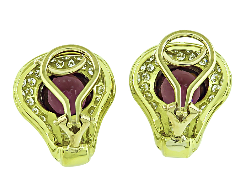 Estate 5.00ct Garnet 1.75ct Diamond Gold Earrings