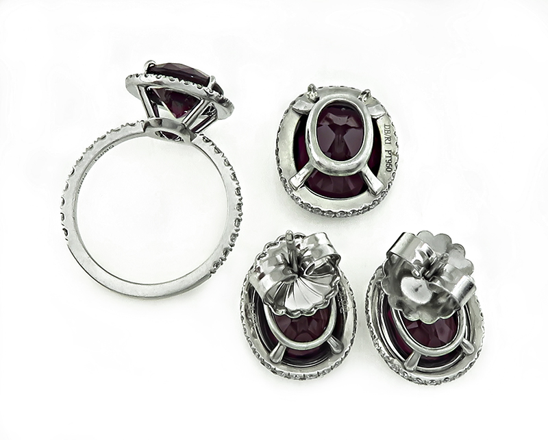 Estate 15.00ct Garnet 4.50ct Diamond Ring Earrings and Pendant Set