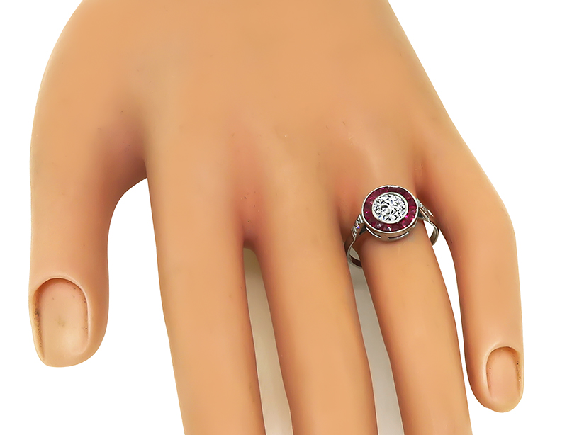 GIA Certified 0.69ct Diamond Ruby Halo Engagement Ring