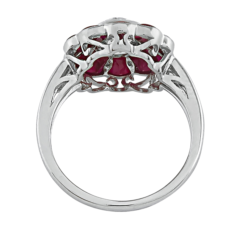 Estate GIA Certified 0.93ct Diamond Ruby Engagement Ring