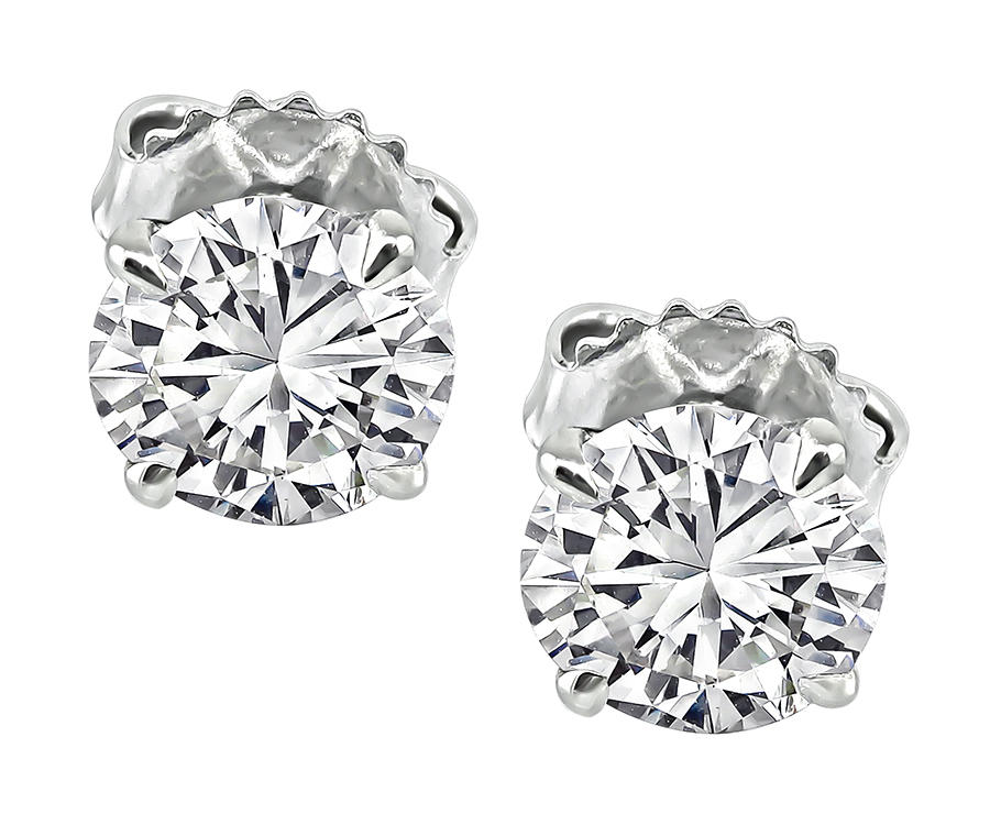 Estate GIA Certified 1.03ct and 1.13ct Diamond Stud Earrings