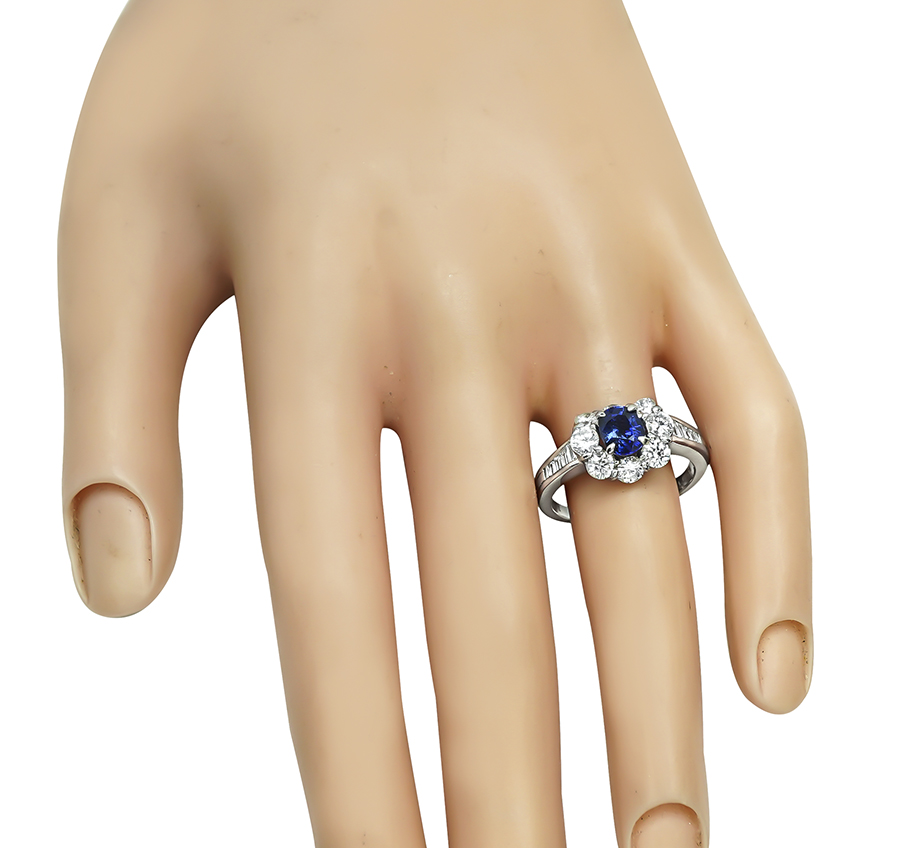 Estate GIA Certified 1.08ct Sapphire 1.46ct Diamond Engagement Ring