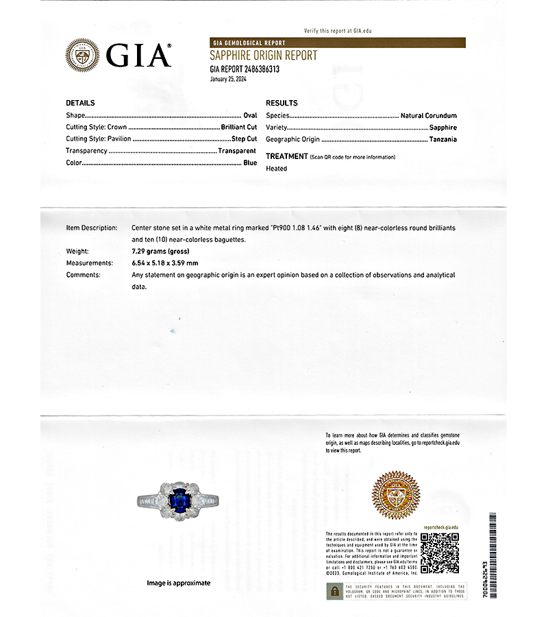 Estate GIA Certified 1.08ct Sapphire 1.46ct Diamond Engagement Ring