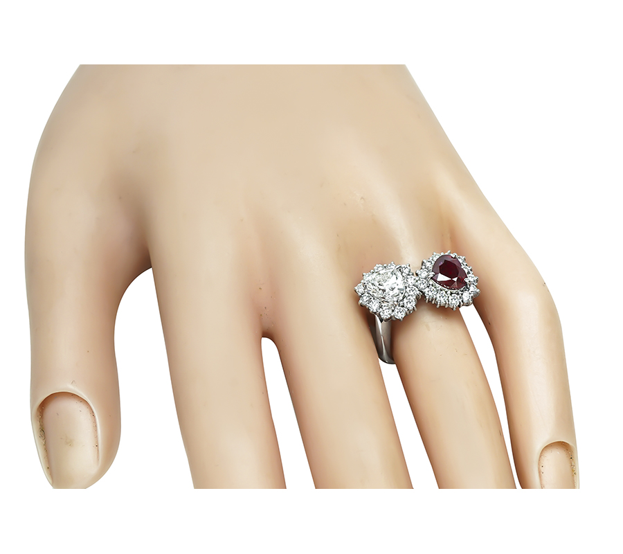 Estate GIA 1.10ct Burma Ruby 1.02ct Diamond Heart Ring