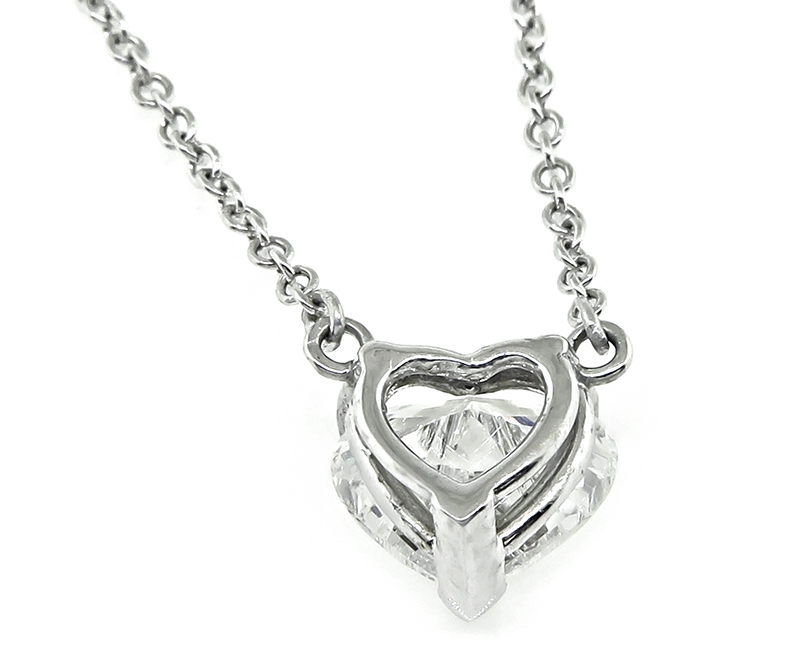 Estate GIA Certified 1.13ct Diamond Heart Solitaire Pendant Necklace