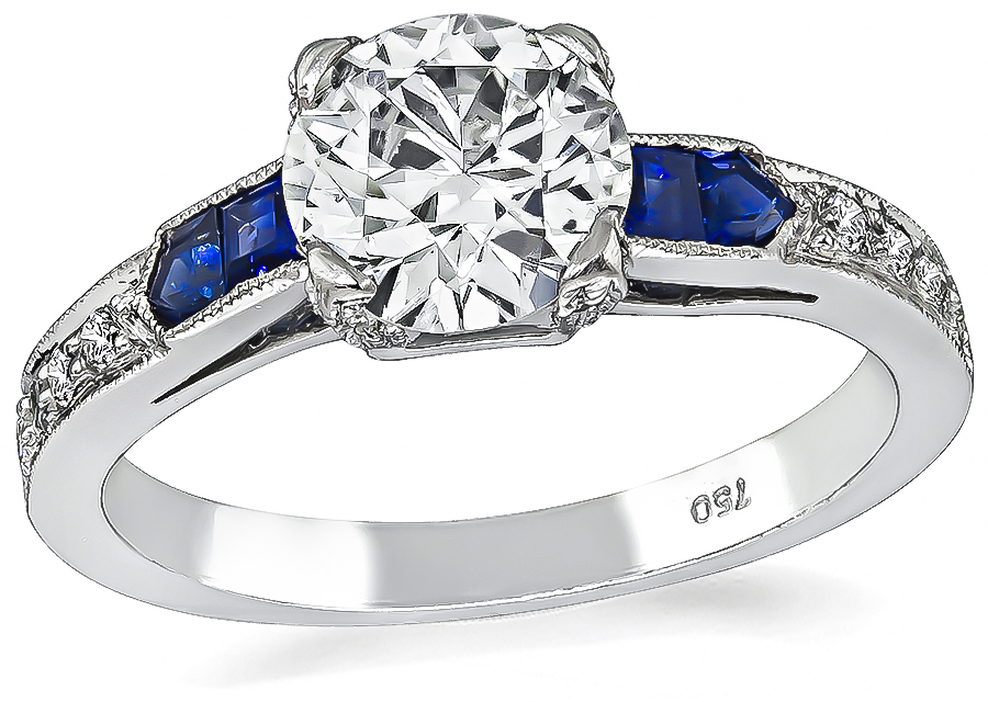 Estate GIA Certified 1.14ct Diamond Sapphire Engagement Ring