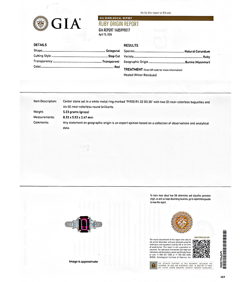 Estate GIA 1.32ct Burma Ruby 0.38ct Diamond Engagement Ring