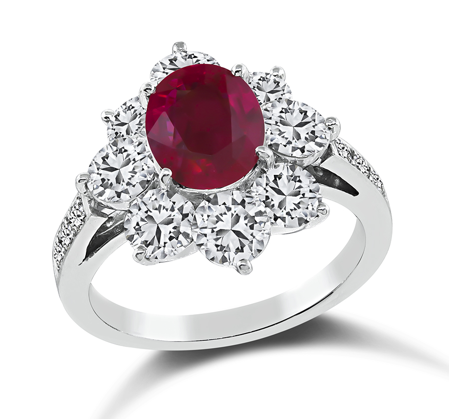 Estate GIA Certified 1.35ct Burmese Ruby 1.96ct Diamond Ring