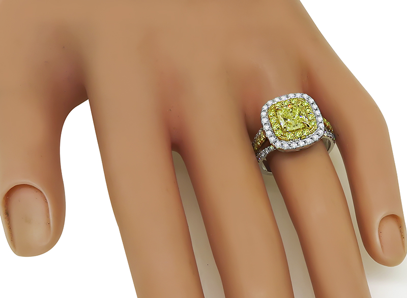 Estate GIA Certified 1.51ct Fancy Yellow Diamond Engagement Ring