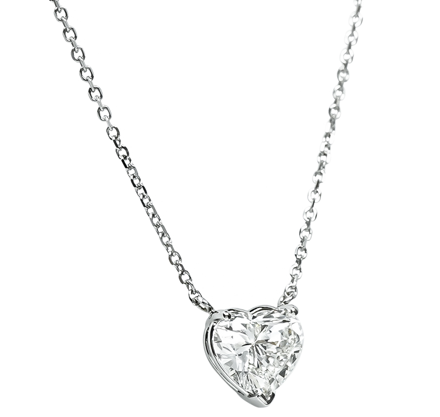 Estate GIA Certified 1.52ct Diamond Heart Pendant Necklace