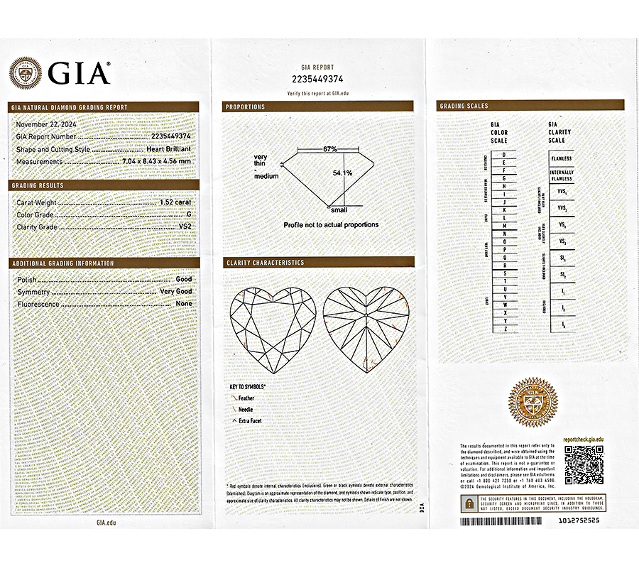 Estate GIA Certified 1.52ct Diamond Heart Pendant Necklace
