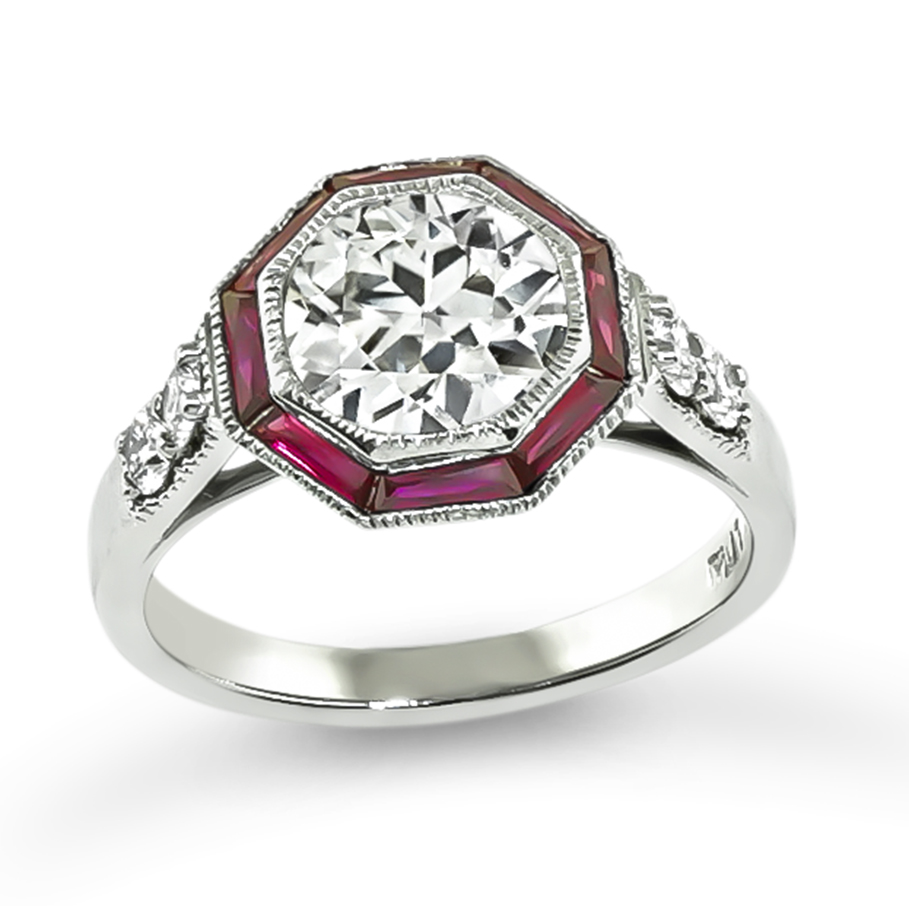 Estate GIA Certified 1.58ct Diamond Ruby Engagement Ring