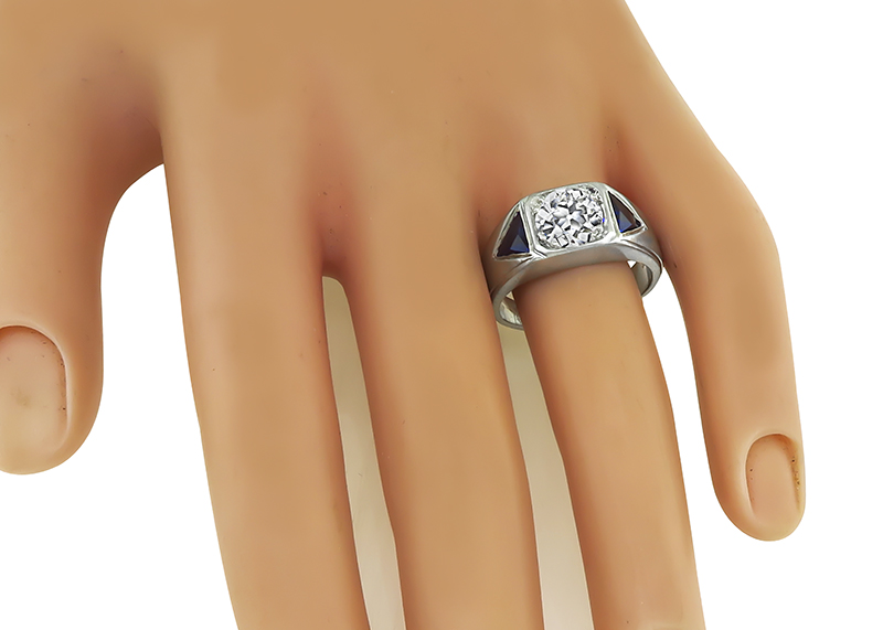 Estate GIA Certified 1.64ct Diamond Sapphire Men's Ring