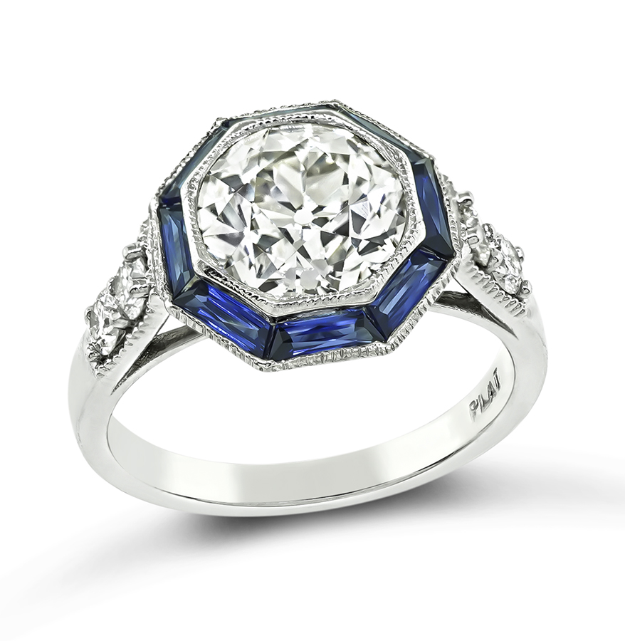 Estate GIA Certified 1.80ct Diamond Sapphire Engagement Ring