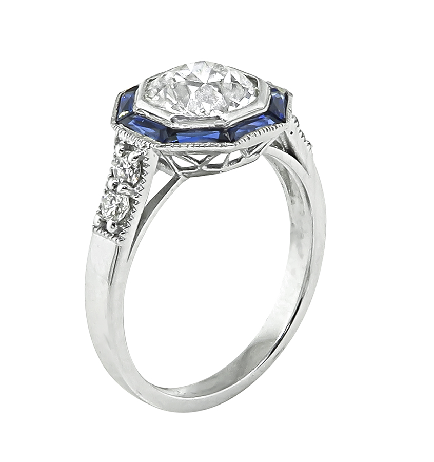 Estate GIA Certified 1.80ct Diamond Sapphire Engagement Ring