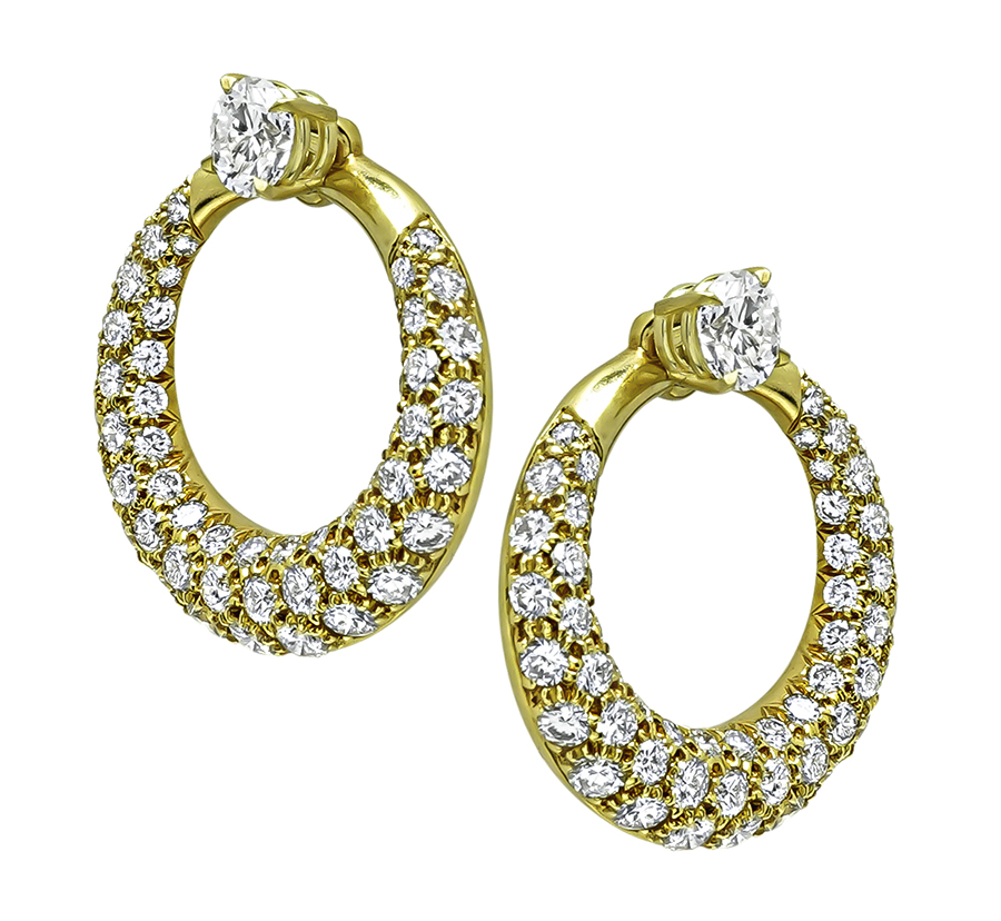 Round Cut Diamond 18k Yellow Gold Day and Night Earrings