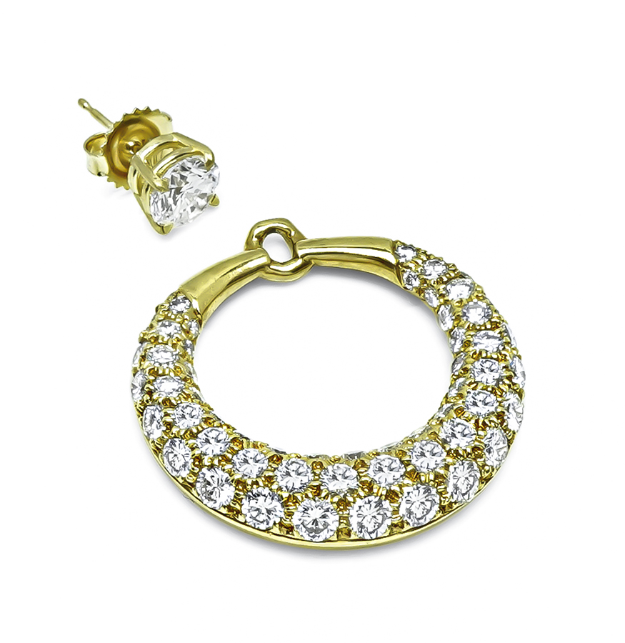 Round Cut Diamond 18k Yellow Gold Day and Night Earrings