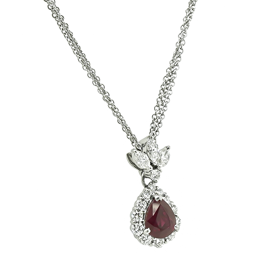 Estate GIA Certified 2.01ct Burma Ruby 1.01ct Diamond Pendant Necklace