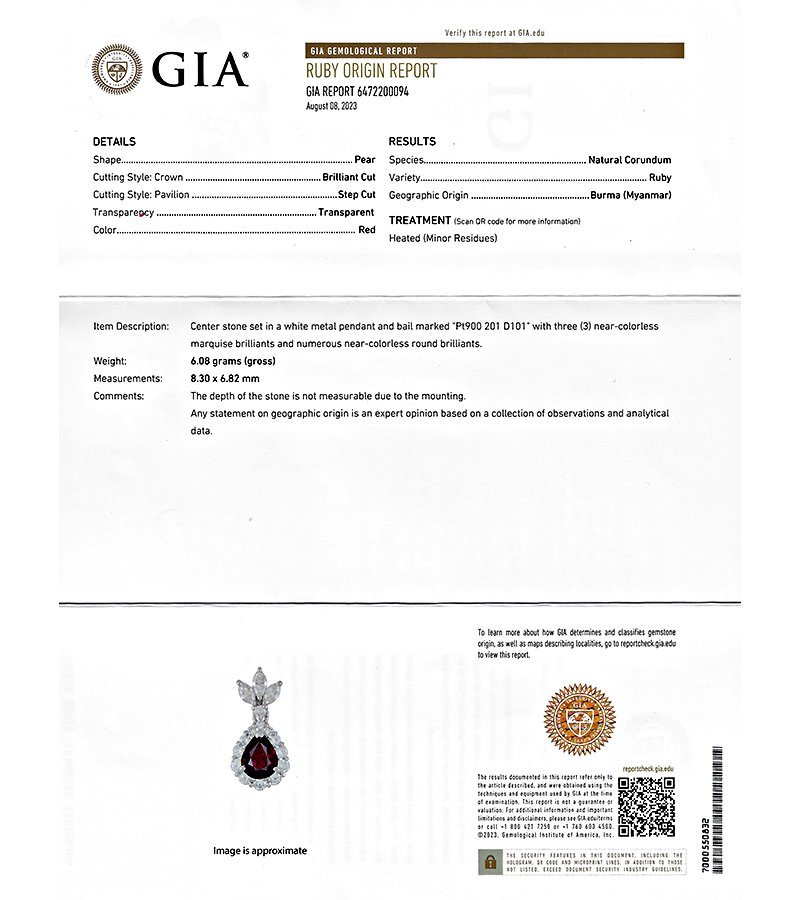 Estate GIA Certified 2.01ct Burma Ruby 1.01ct Diamond Pendant Necklace