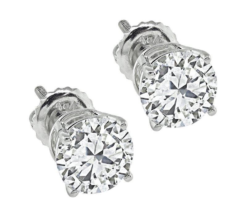 Estate GIA Certified 2.08cttw Diamond Stud Earrings
