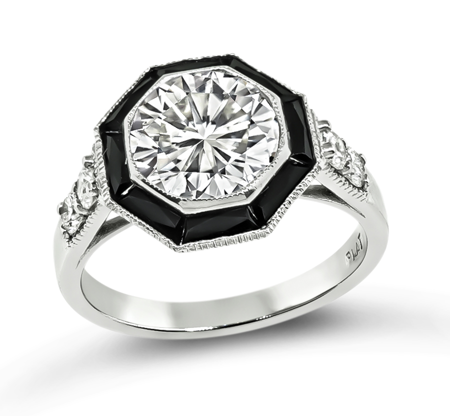 Estate GIA Certified 2.10ct Diamond Onyx Engagement Ring