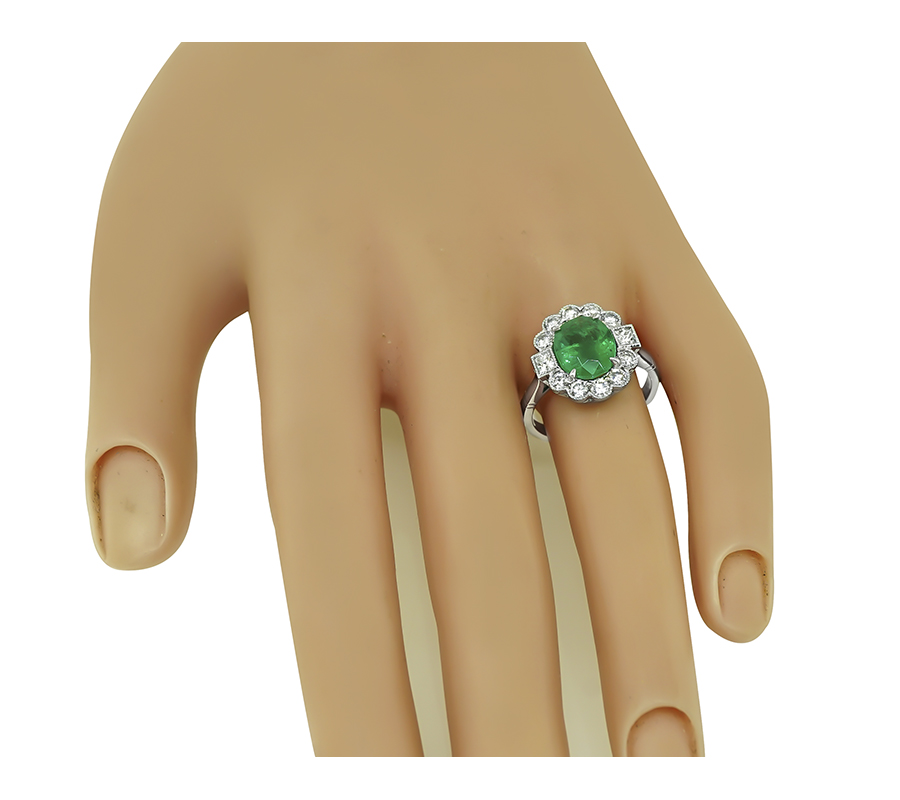 Estate GIA Certified 2.26ct Emerald 0.82ct Diamond Engagement Ring