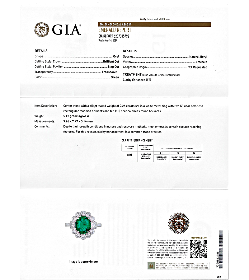 Estate GIA Certified 2.26ct Emerald 0.82ct Diamond Engagement Ring