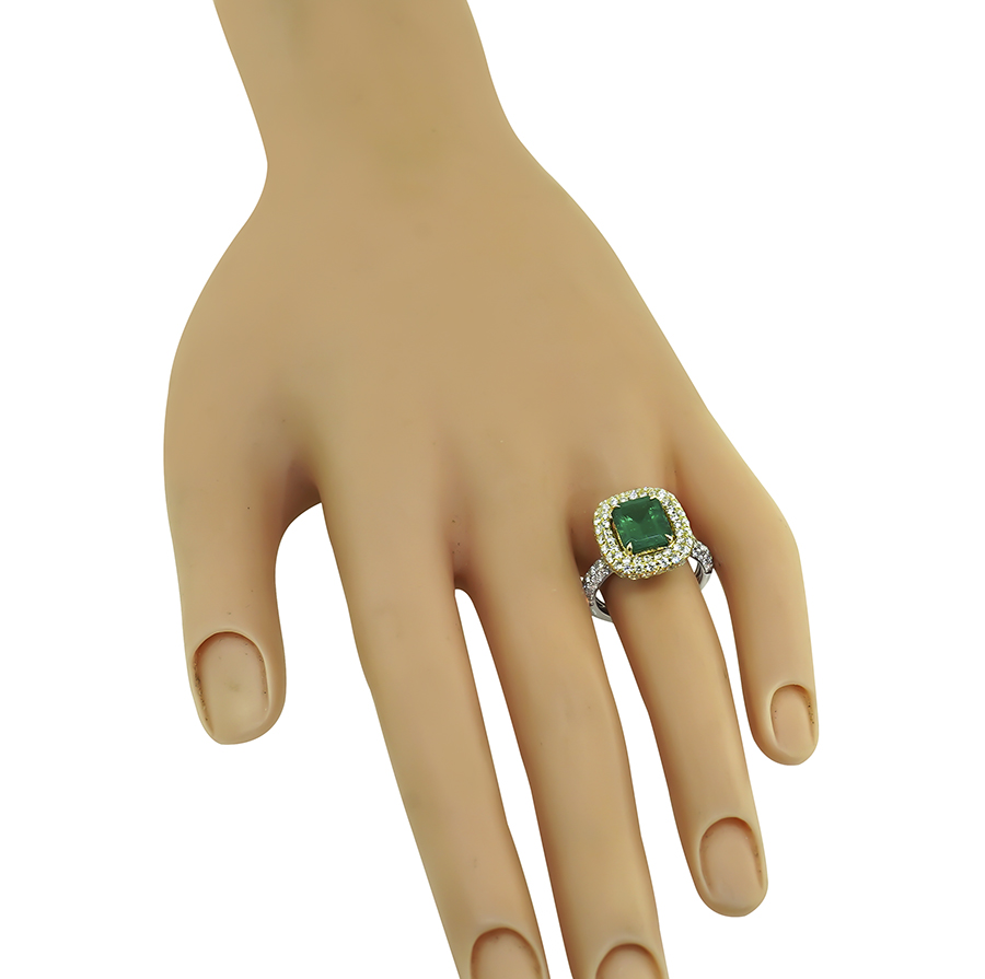 Estate GIA 2.51ct Colombian Emerald 1.50ct Diamond Engagement Ring