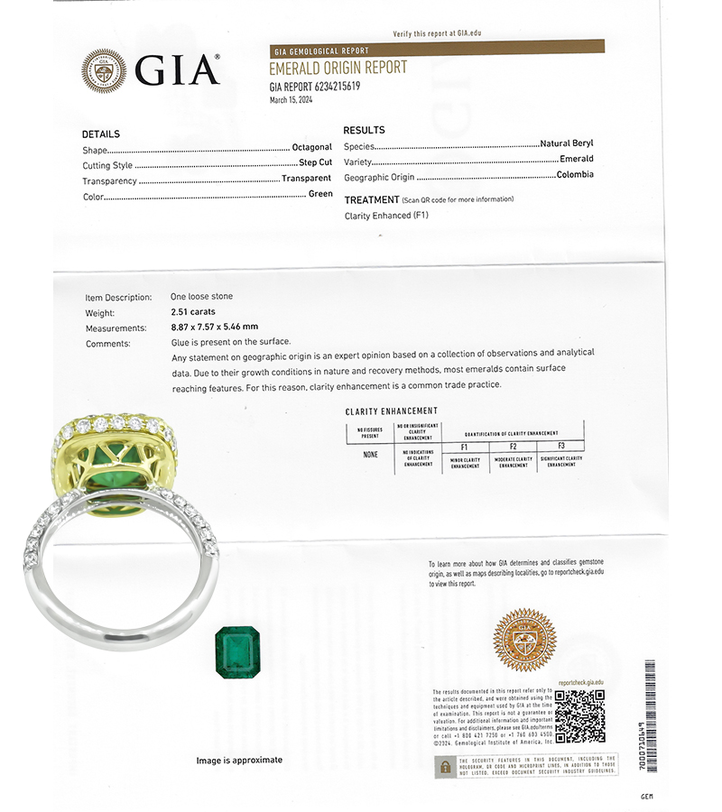 Estate GIA 2.51ct Colombian Emerald 1.50ct Diamond Engagement Ring