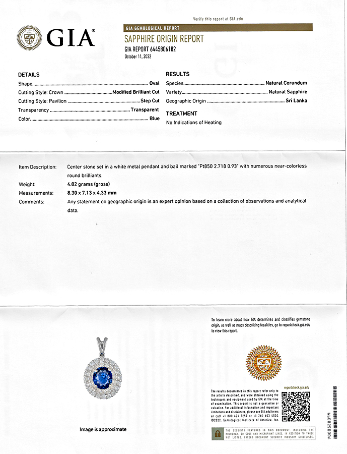 Estate GIA 2.71ct No Heat Ceylon Sapphire Necklace