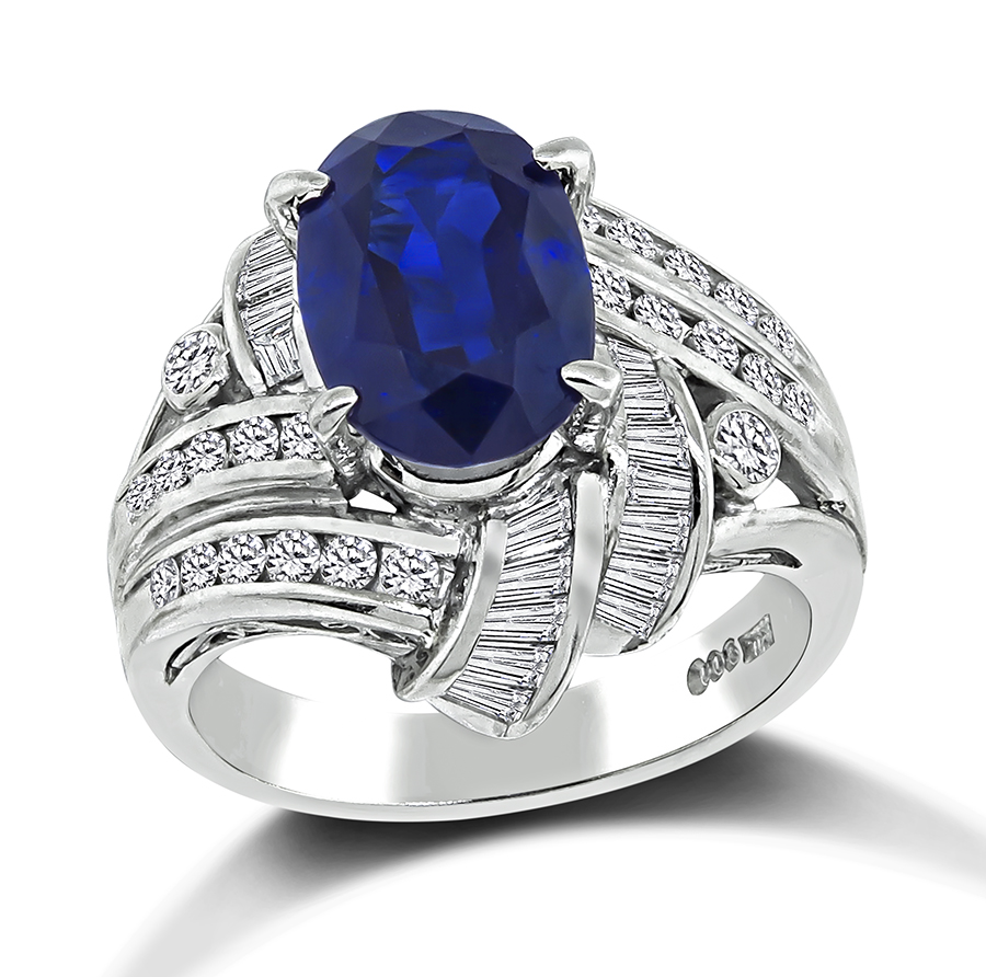 Estate GIA Certified 3.21ct Sapphire 0.76ct Diamond Ring