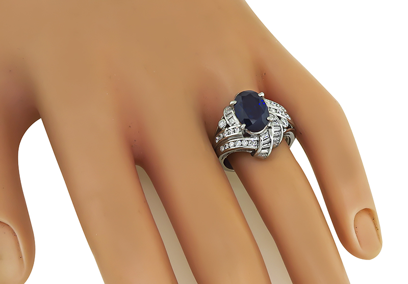 Estate GIA Certified 3.21ct Sapphire 0.76ct Diamond Ring