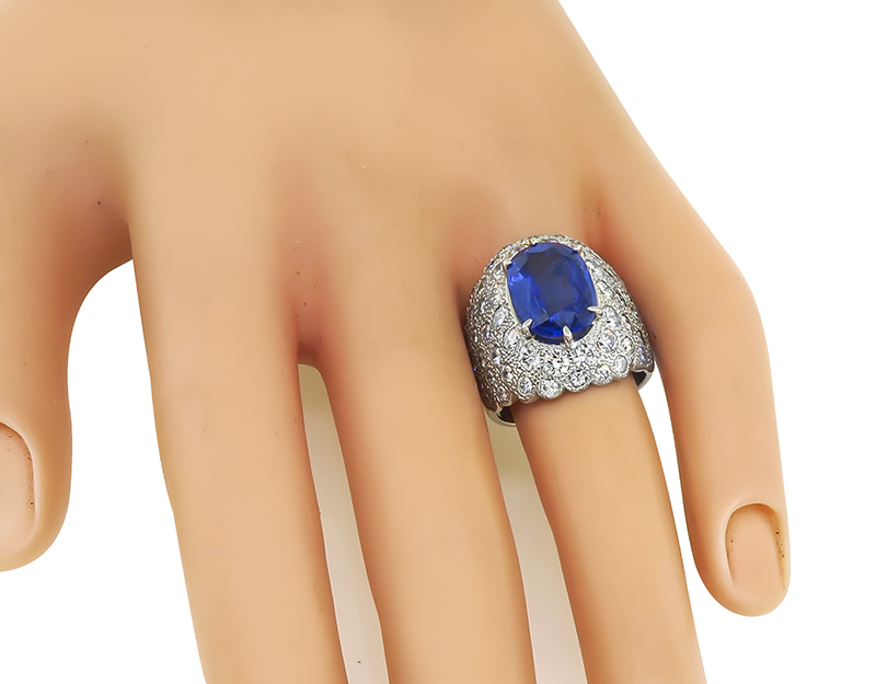Estate GIA Certified 5.17ct Ceylon Sapphire 2.53ct Diamond Ring