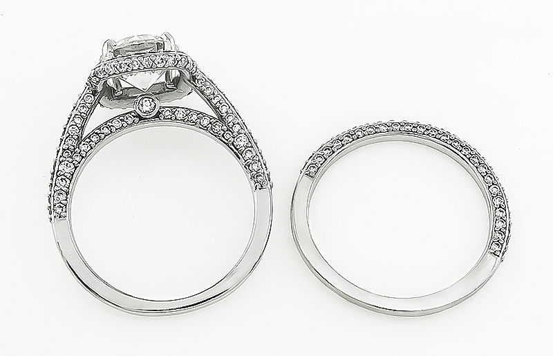 Estate GIA Certified 2.02ct Diamond Engagement Ring and Wedding Band Set