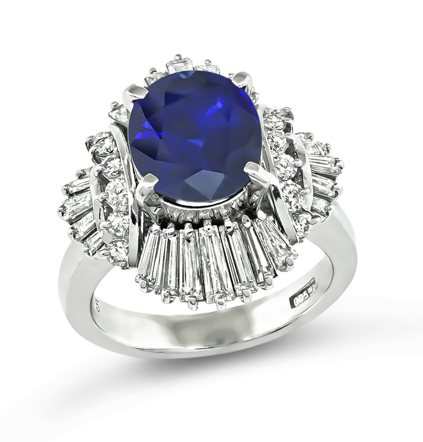 Estate GIA Certified 3.49ct Ceylon Sapphire 1.15ct Diamond Ring