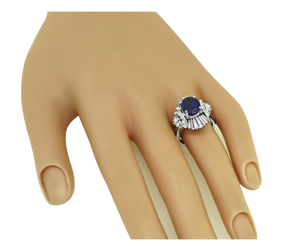 Estate GIA Certified 3.49ct Ceylon Sapphire 1.15ct Diamond Ring