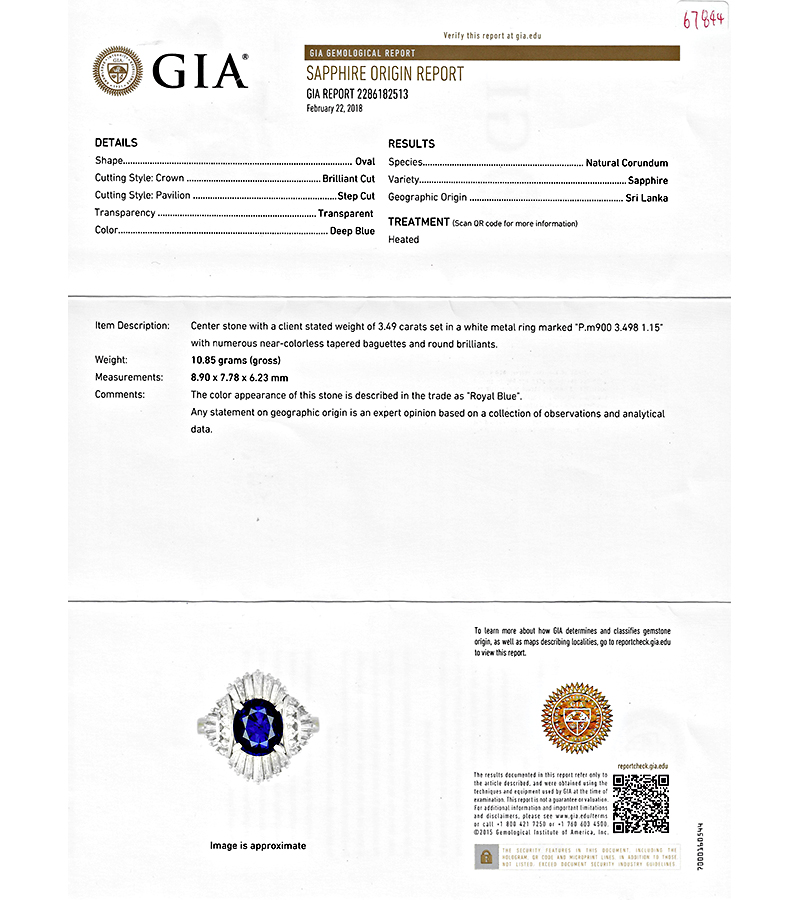 Estate GIA Certified 3.49ct Ceylon Sapphire 1.15ct Diamond Ring