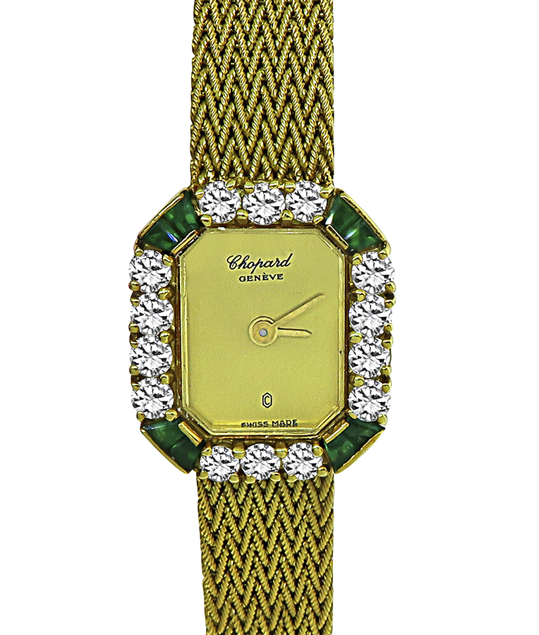 Estate Chopard 0.80ct Diamond Emerald Yellow Gold Watch