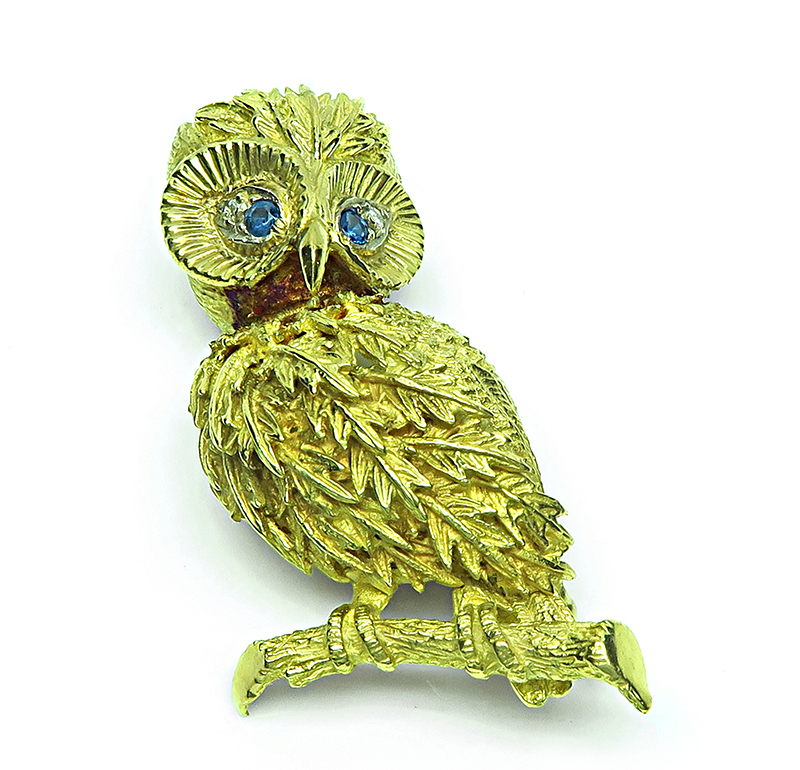 Estate Yellow Gold Owl Pin / Pendant