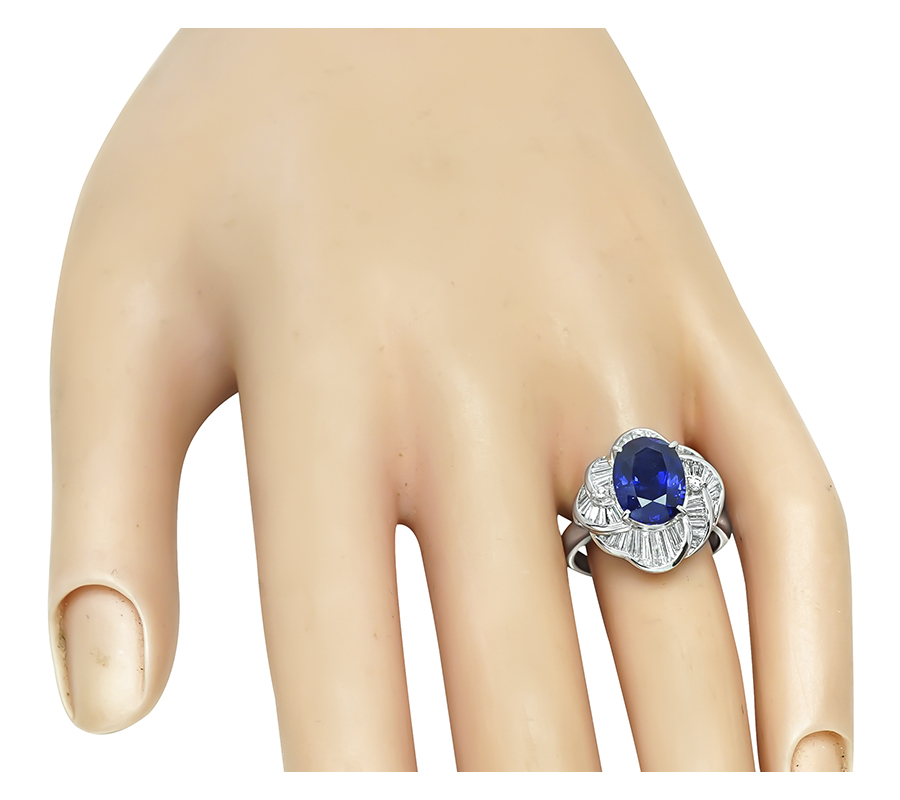 Estate GRS Certified 3.85ct Royal Blue Sapphire Diamond Ring
