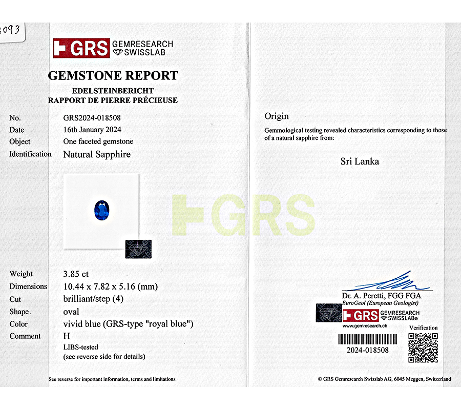 Estate GRS Certified 3.85ct Royal Blue Sapphire Diamond Ring