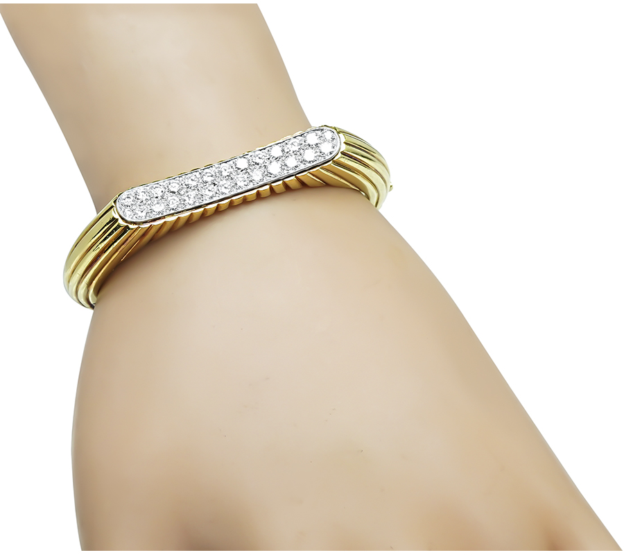 Estate Oscar Heyman 2.50ct Diamond Gold and Platinum Bangle