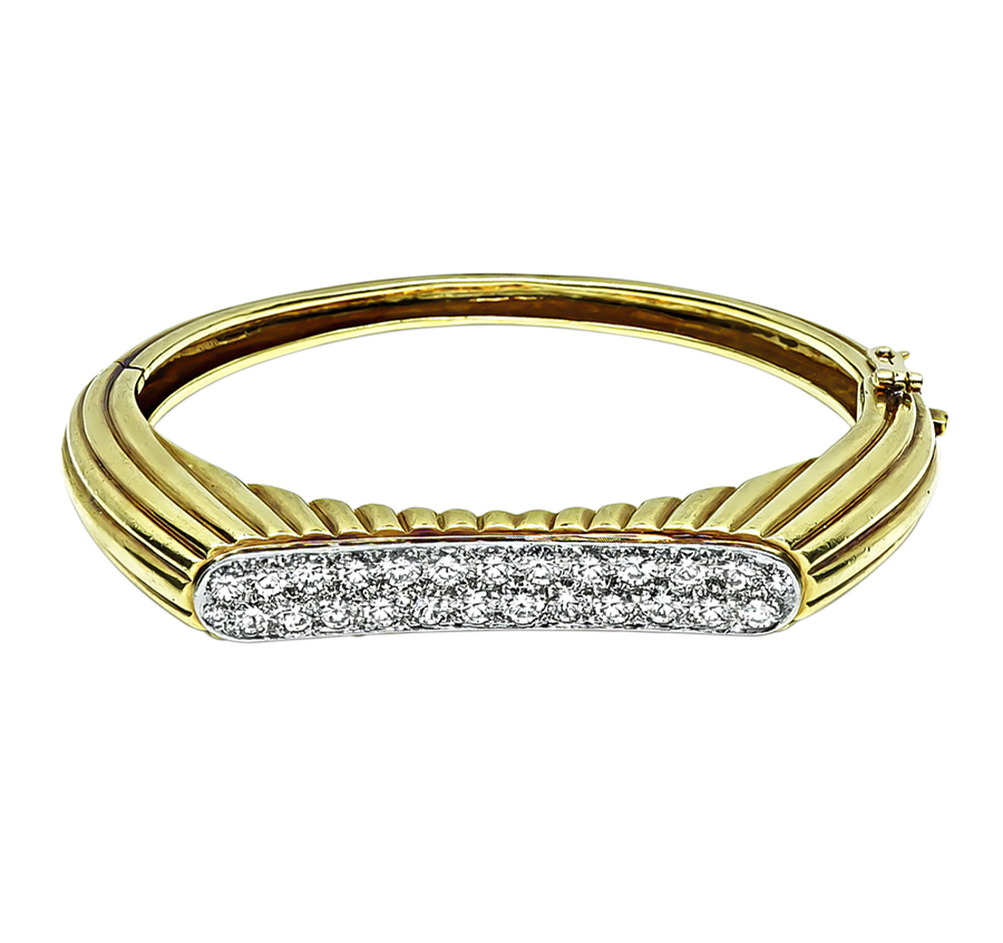 Estate Oscar Heyman 2.50ct Diamond Gold and Platinum Bangle